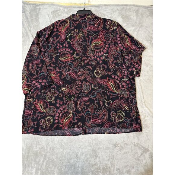 Women’s Catherines Button Up Paisley 3/4 Roll Tab Sleeves Multicolored plus 3X - Picture 6 of 13